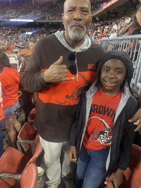 Child and adult at Cleveland Browns stadium